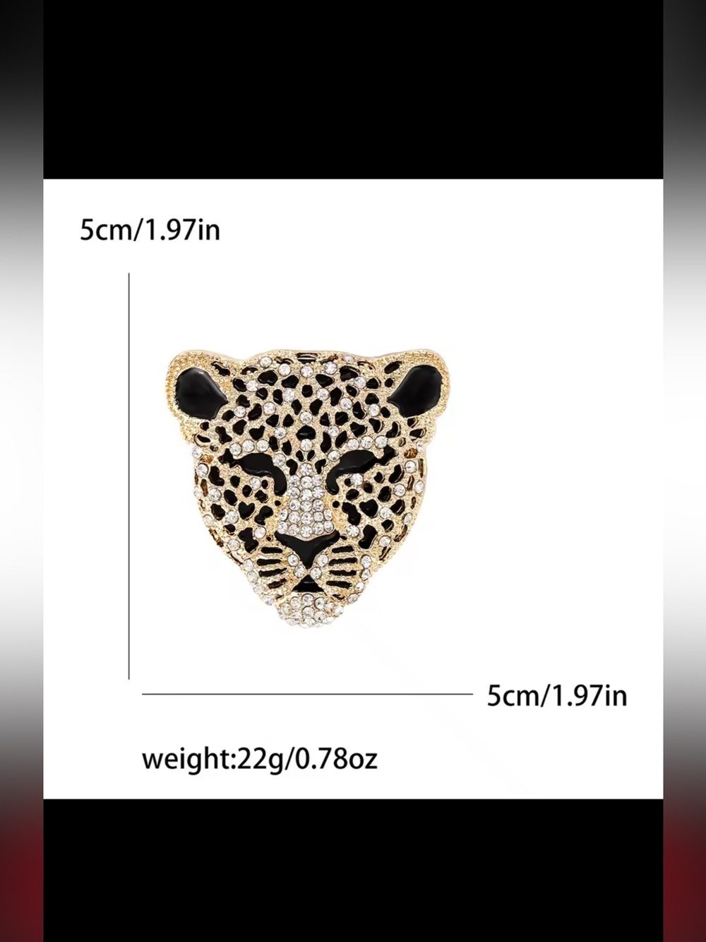 Leopard Head Brooch with Black Accents - Picture 2 of 4